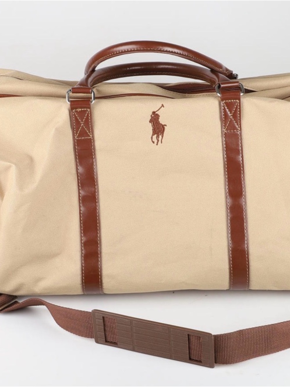 Ralph Lauren Beige Canvas & Brown Leather Travel Duffel